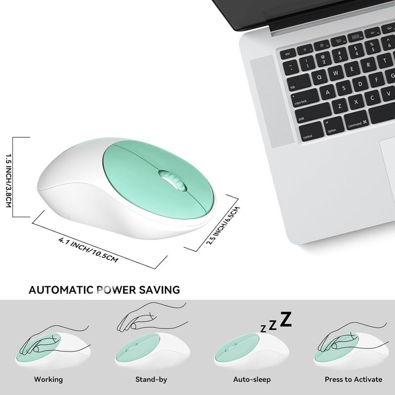 FD Wireless Keyboard and Mouse Combo - 2.4GHz USB Cordless, Cute Round Keys, Quiet and Slim Set for Laptop, Computer, TV, and Mac - Mint Green & White - Image 4